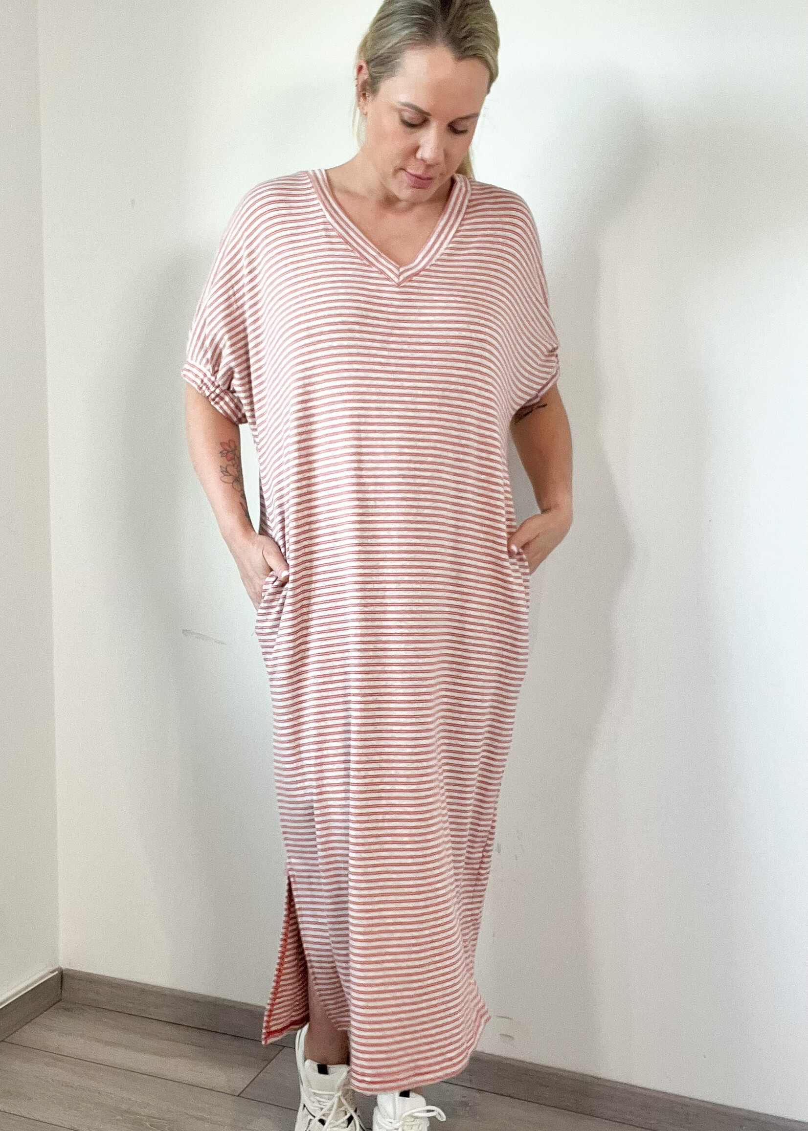 CARO STRIPE DRESS RED one size