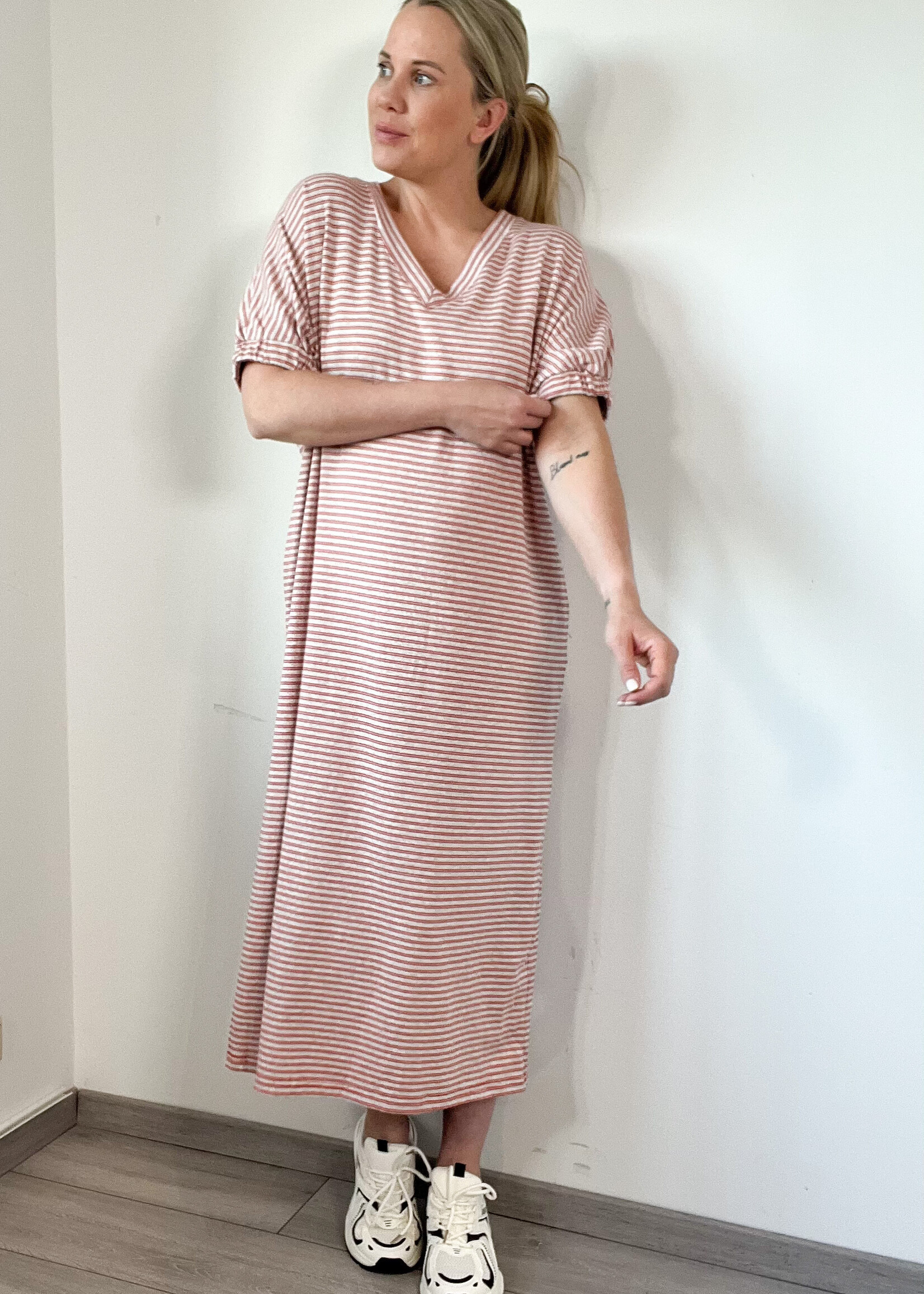 CARO STRIPE DRESS RED one size