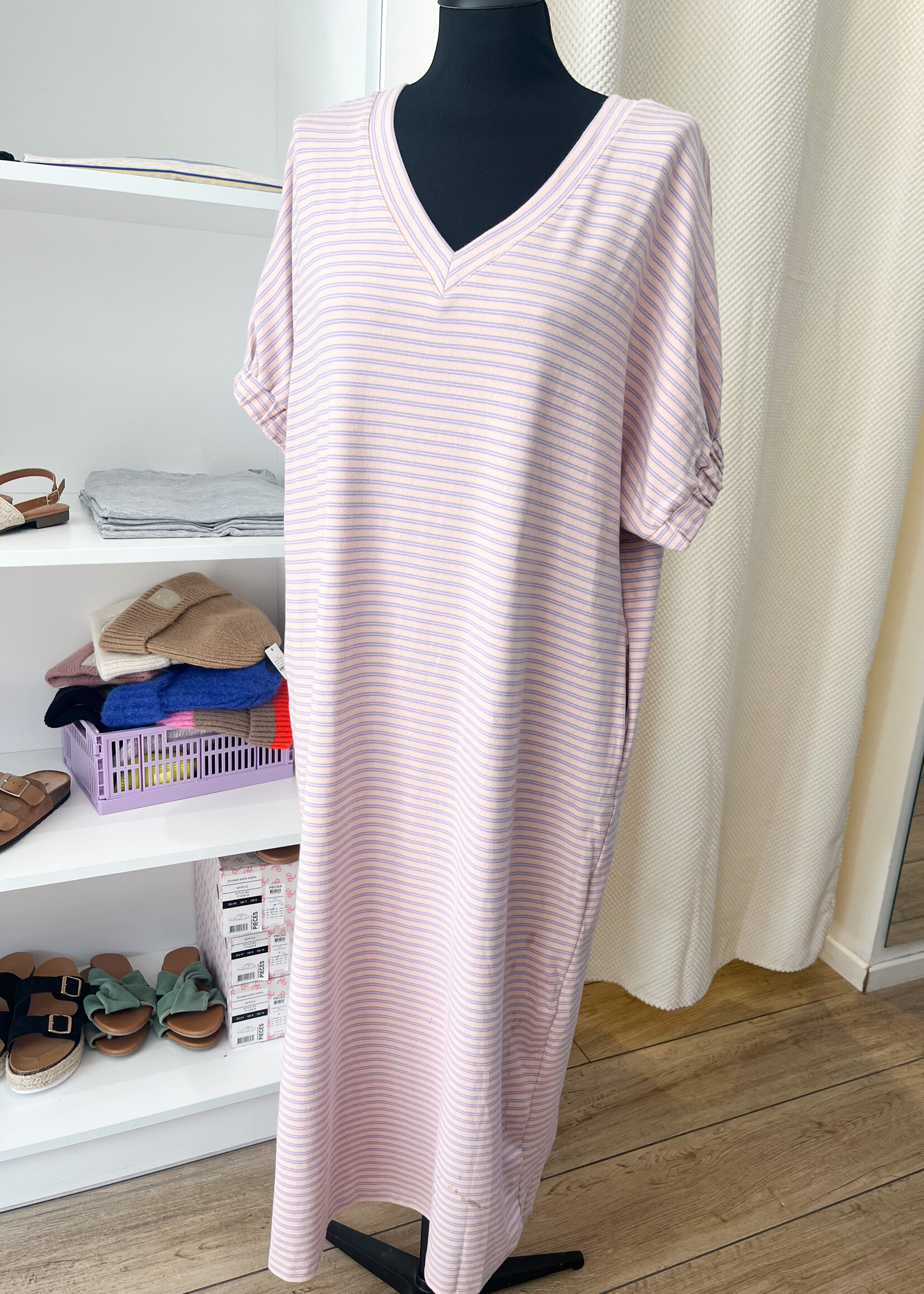 PINK CARO DRESS STRIPE one size