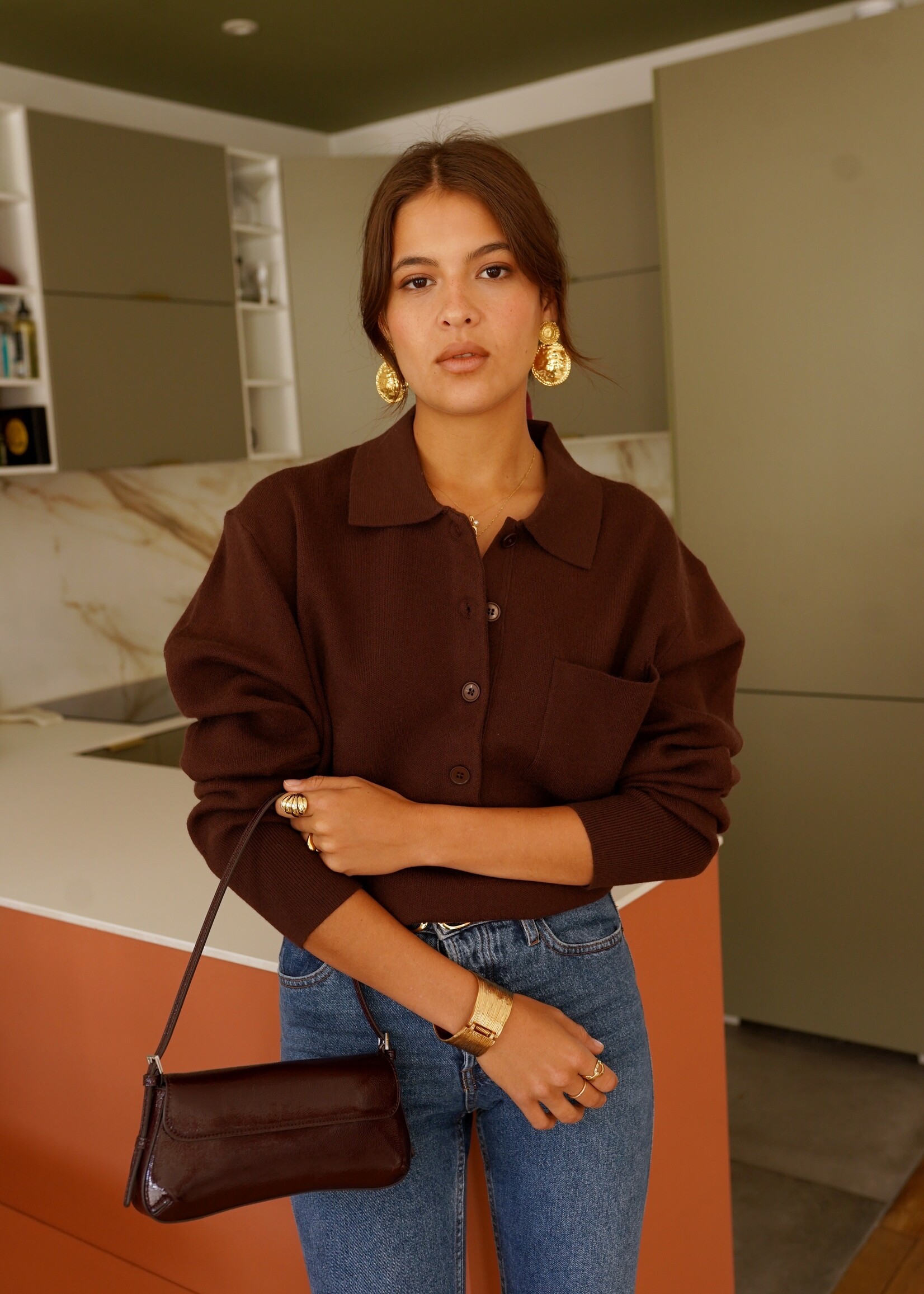 DARK BROWN POLO SWEATER