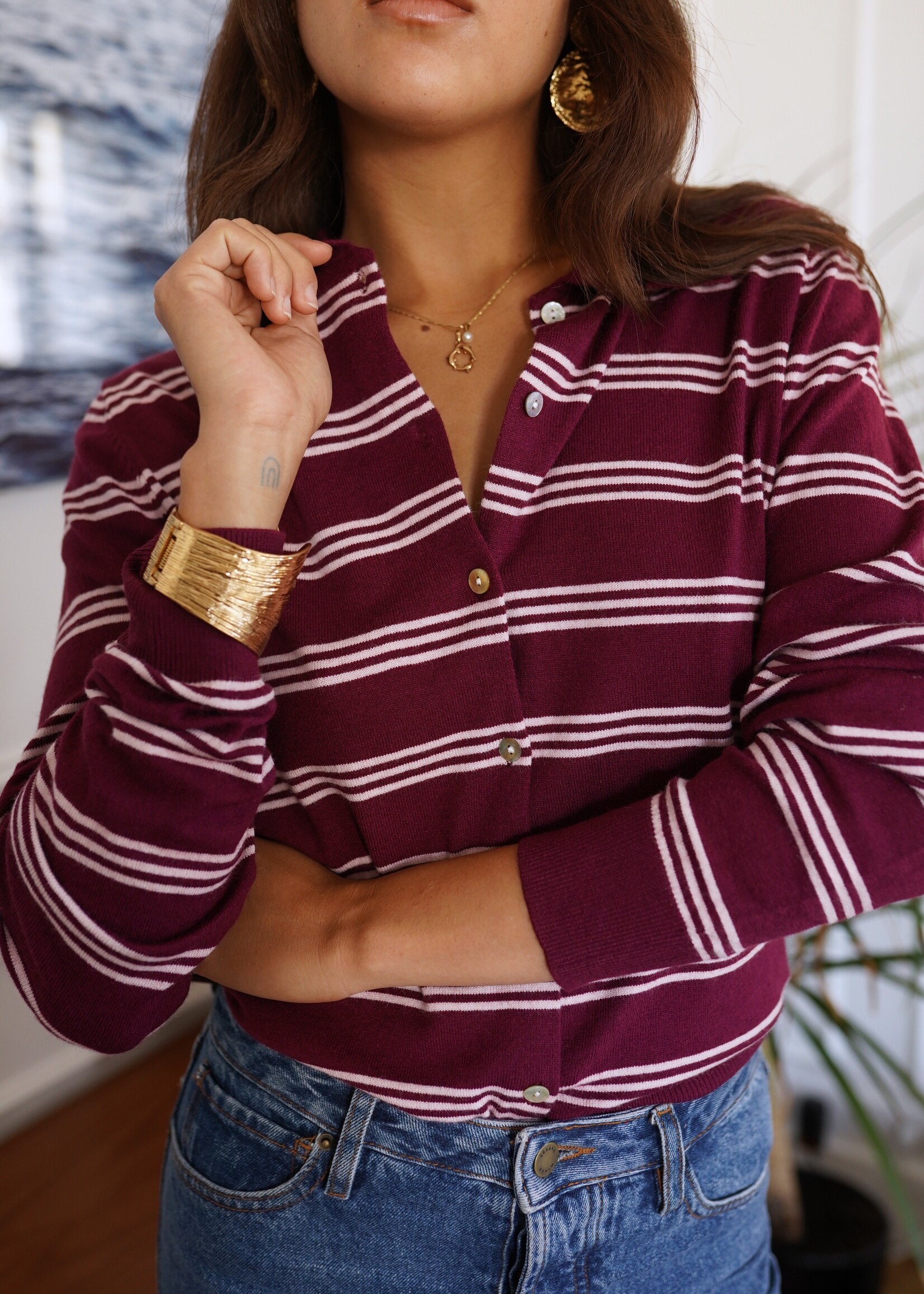 BURGUNDY SAVIE POLO TOP one size