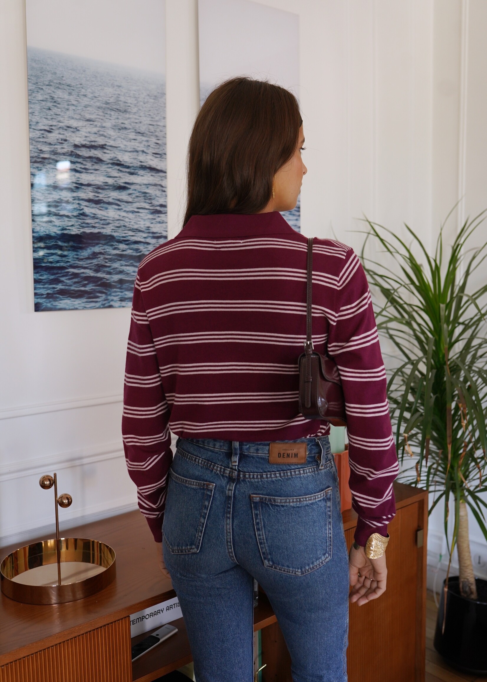 BURGUNDY SAVIE POLO TOP one size