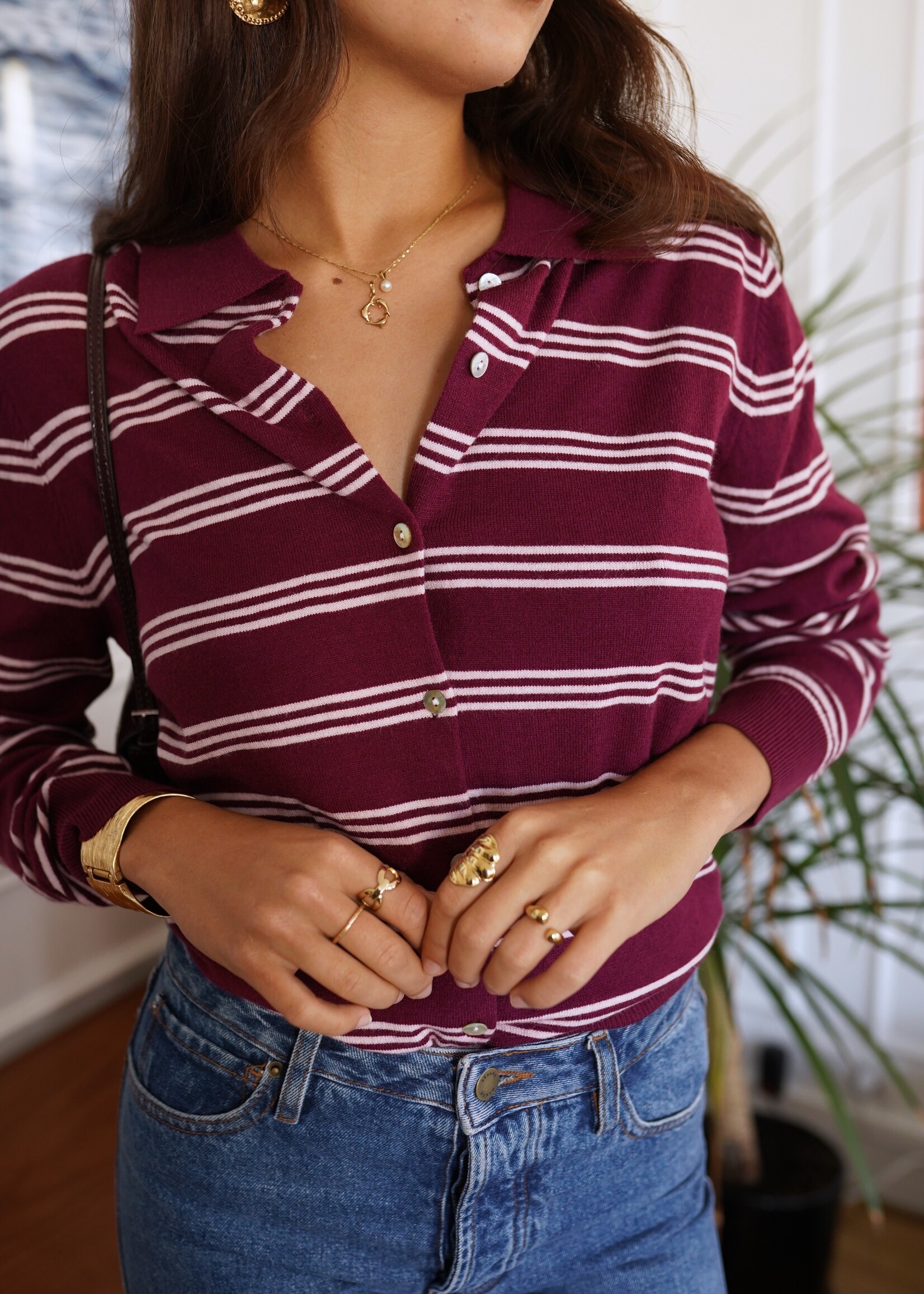 BURGUNDY SAVIE POLO TOP one size