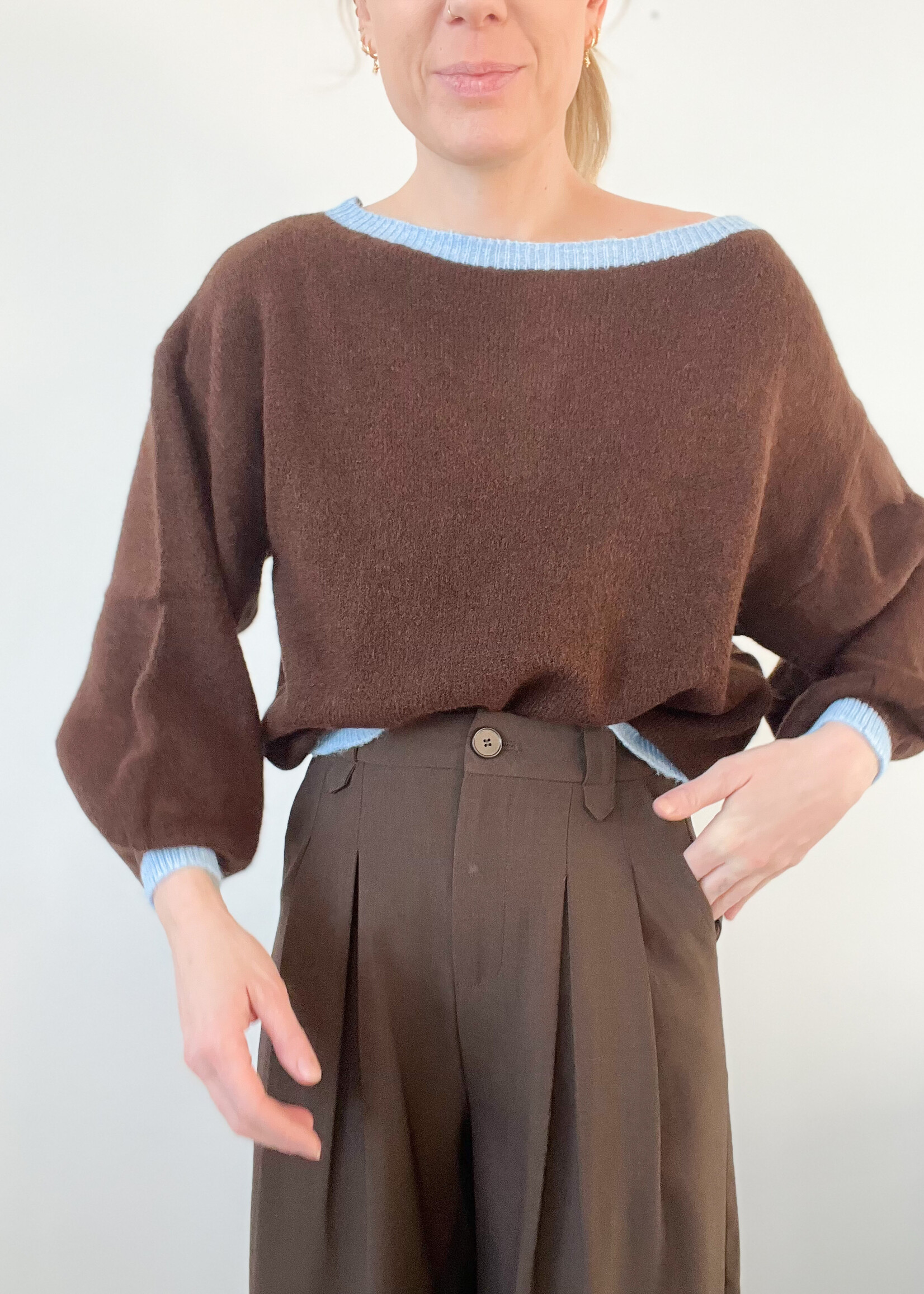 OFF SHOULDER BROWN BLUE KNIT one size