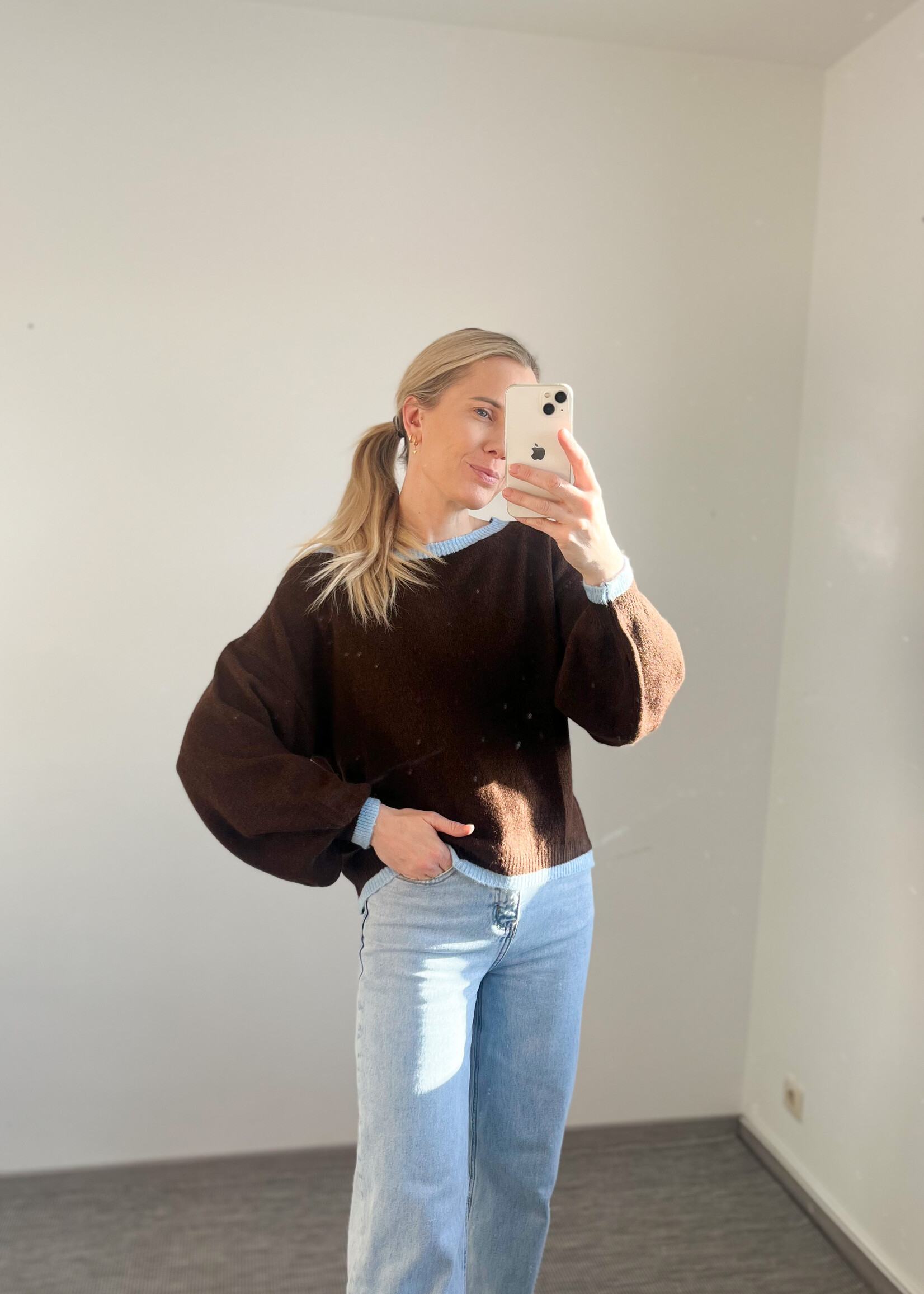 OFF SHOULDER BROWN BLUE KNIT one size