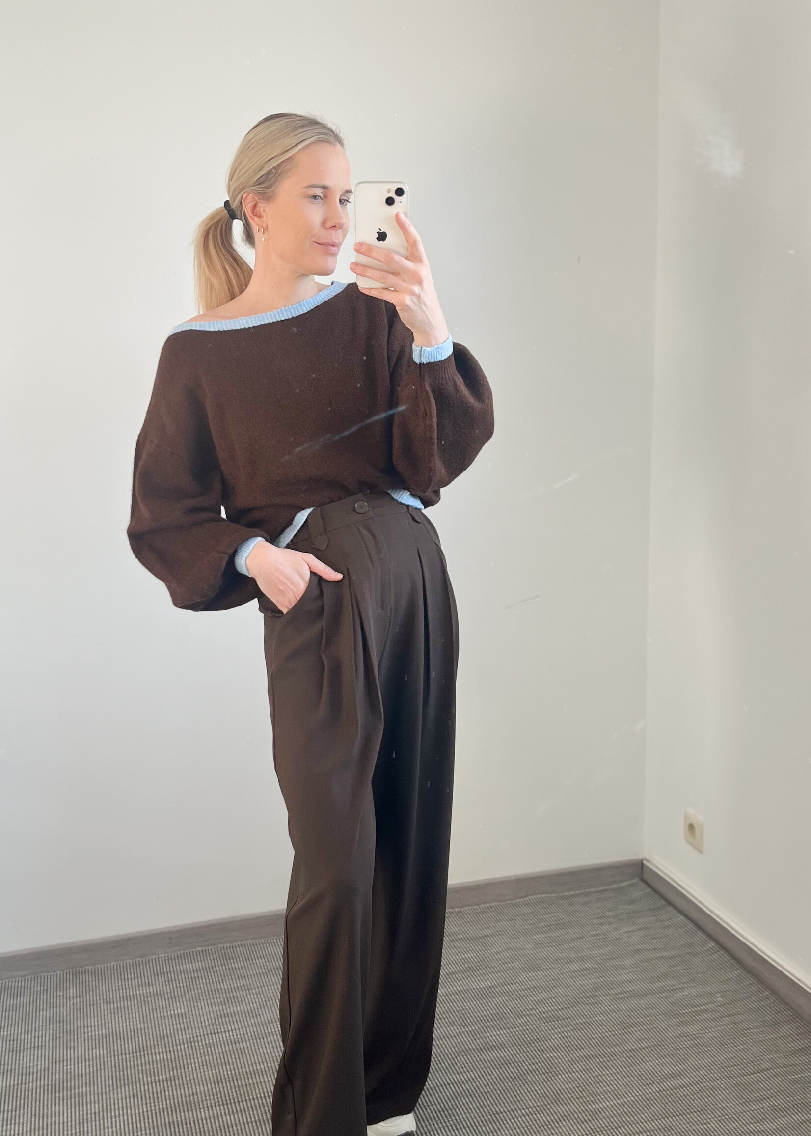 OFF SHOULDER BROWN BLUE KNIT one size