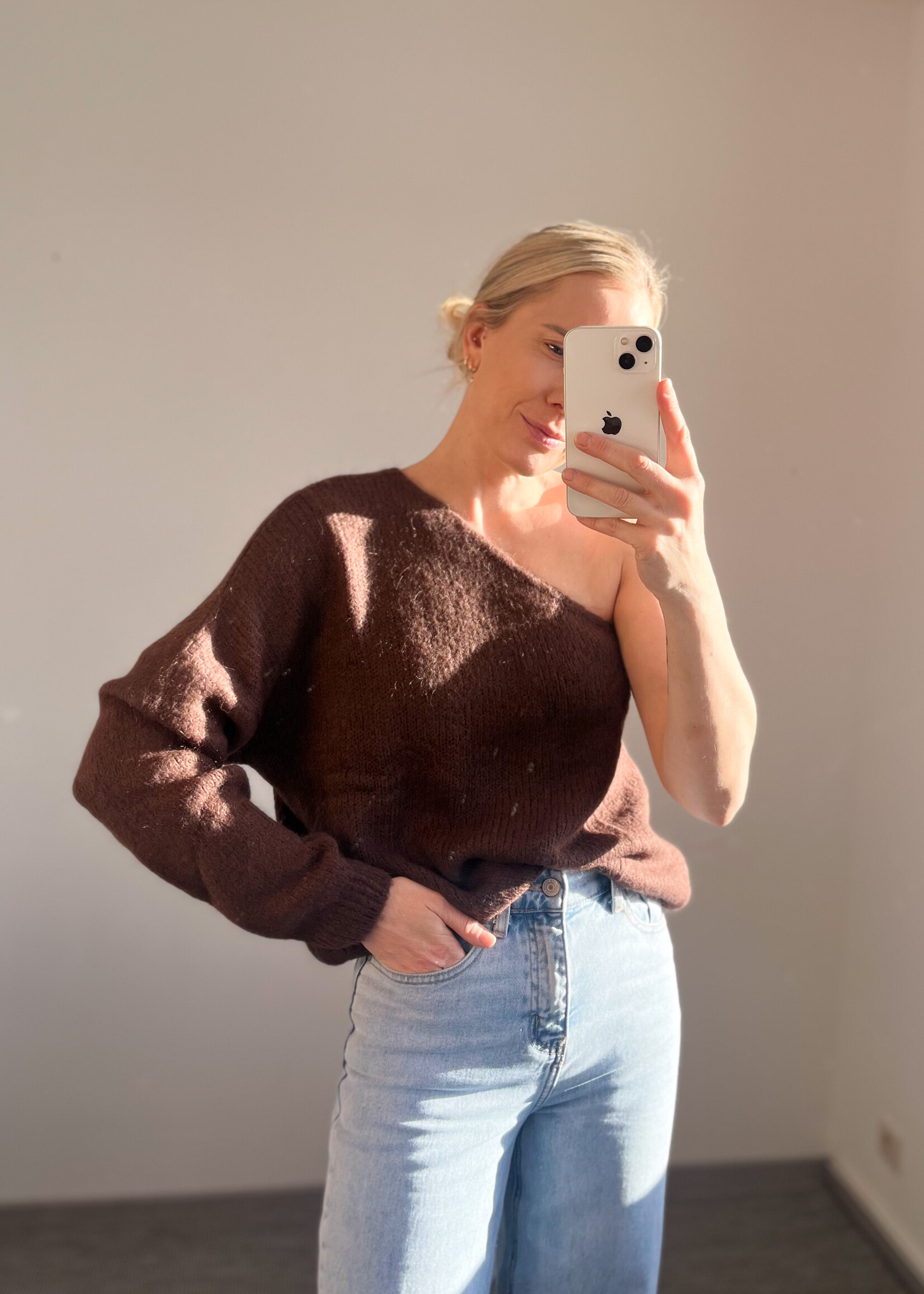 OFFSHOULDER KNIT BROWN one size