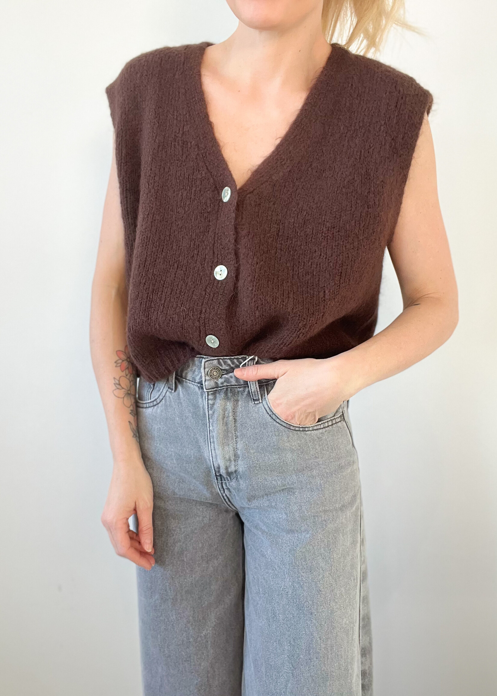 BROWN MIL TOP KNIT