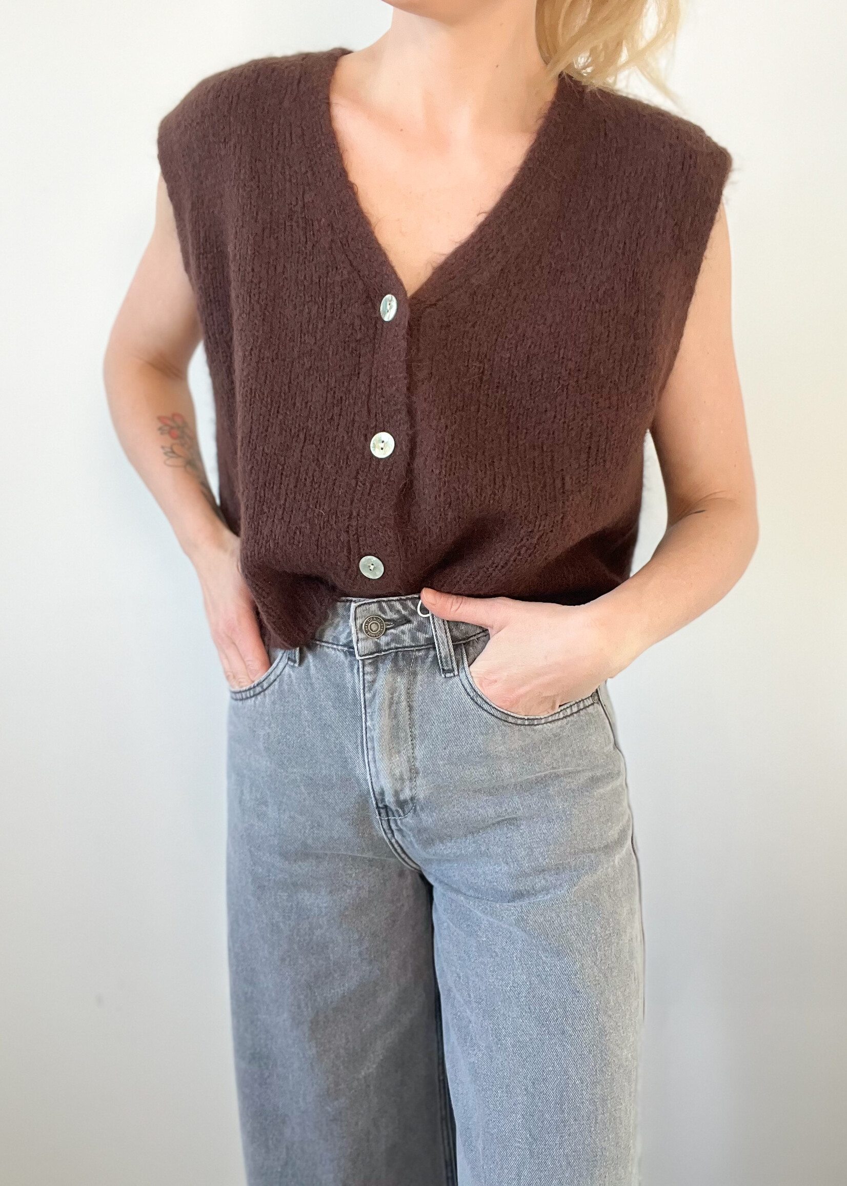 BROWN MIL TOP KNIT