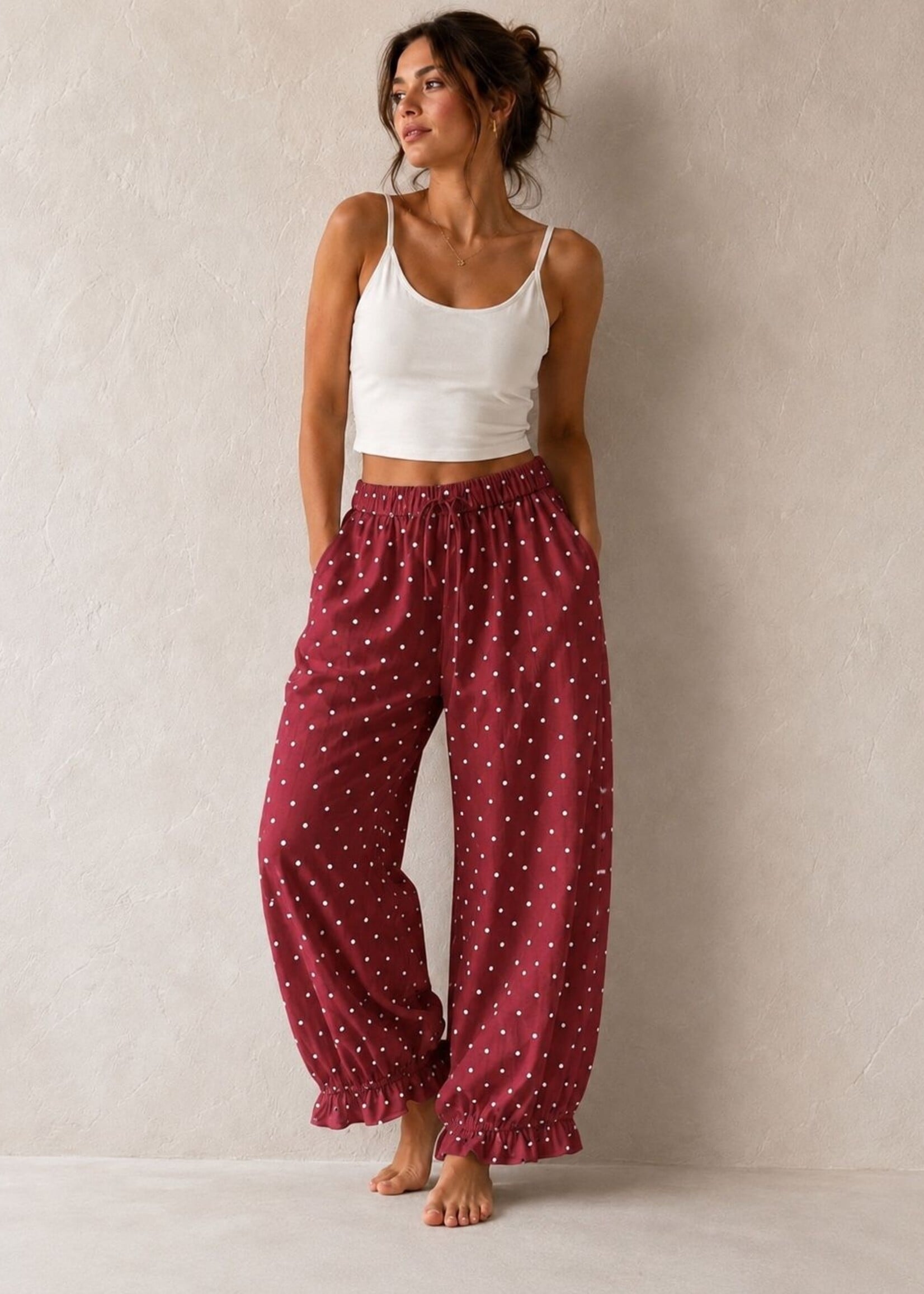 BURGUNDY DOTS PANTS