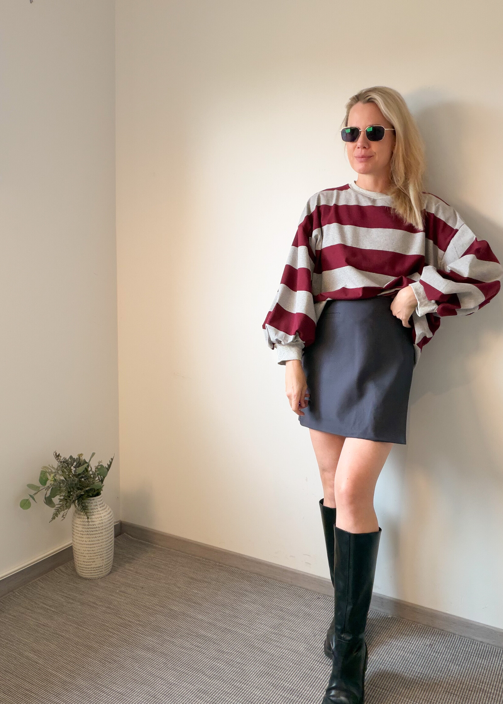 TAMMIE TOP GREY BURGUNDY one size