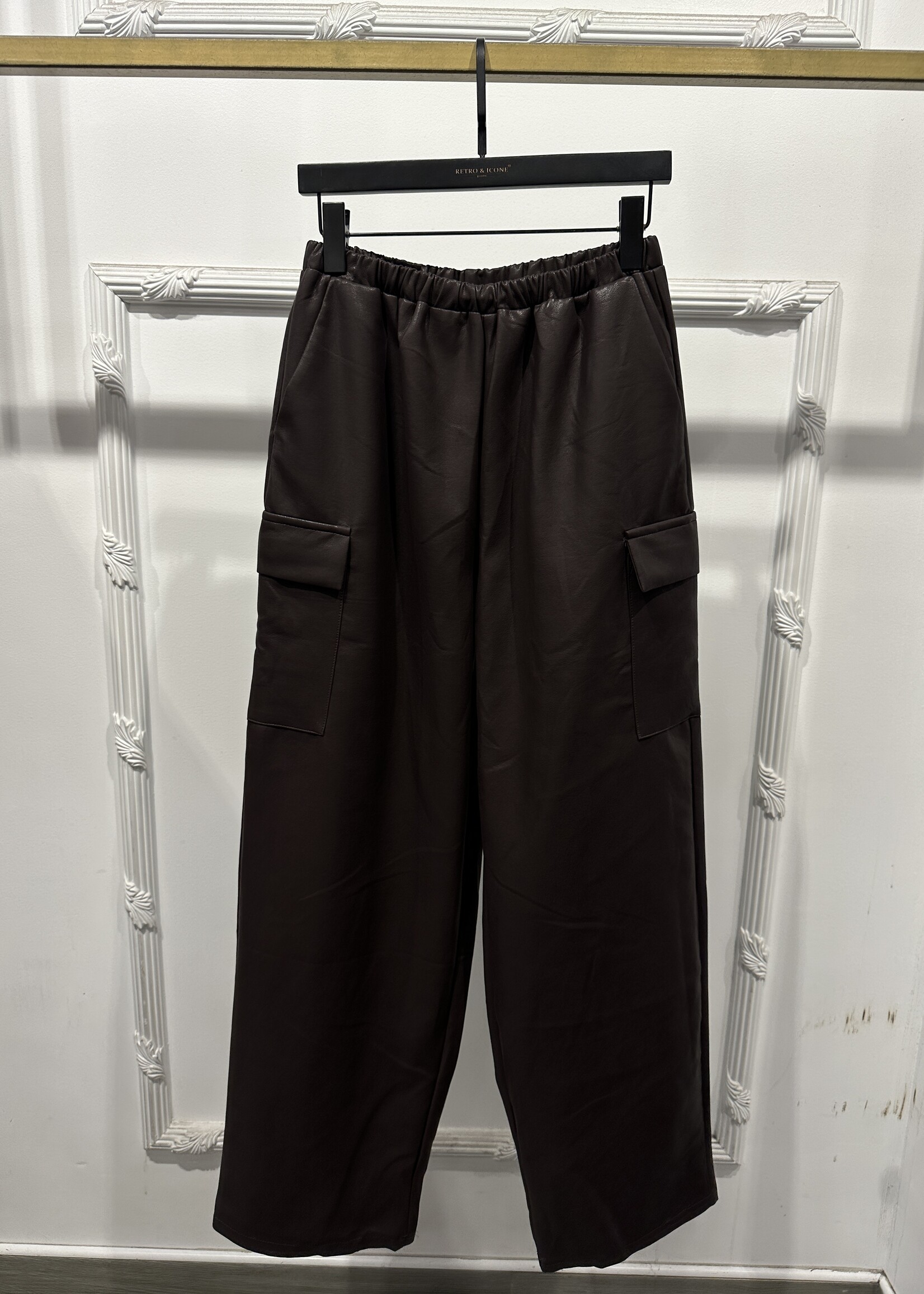 COFFEE FAUX LEATHER PANTS