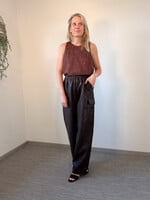 COFFEE FAUX LEATHER PANTS