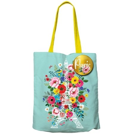 Katoenen tas  met de Eiffeltoren en bloemen