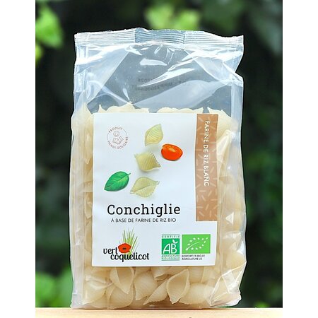 Biologische conchiglie pasta van rijstmeel