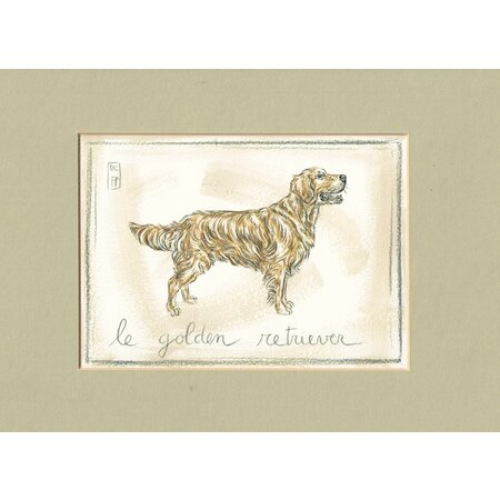 Aquarel van  een golden retriever met kader