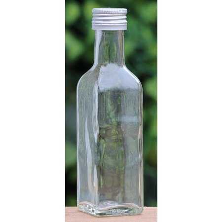 Leeg vierkant glazen flesje leeg