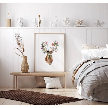 Print edelhert met bloemen
