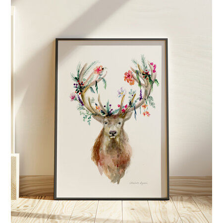Print edelhert met bloemen
