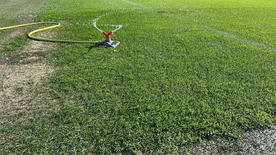 Het is te droog. Graszaad kiemt niet zonder regen!