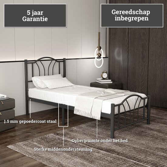AirSleeperz® metalen bedframe Esmee Black 140x200 cm - 2 persoons