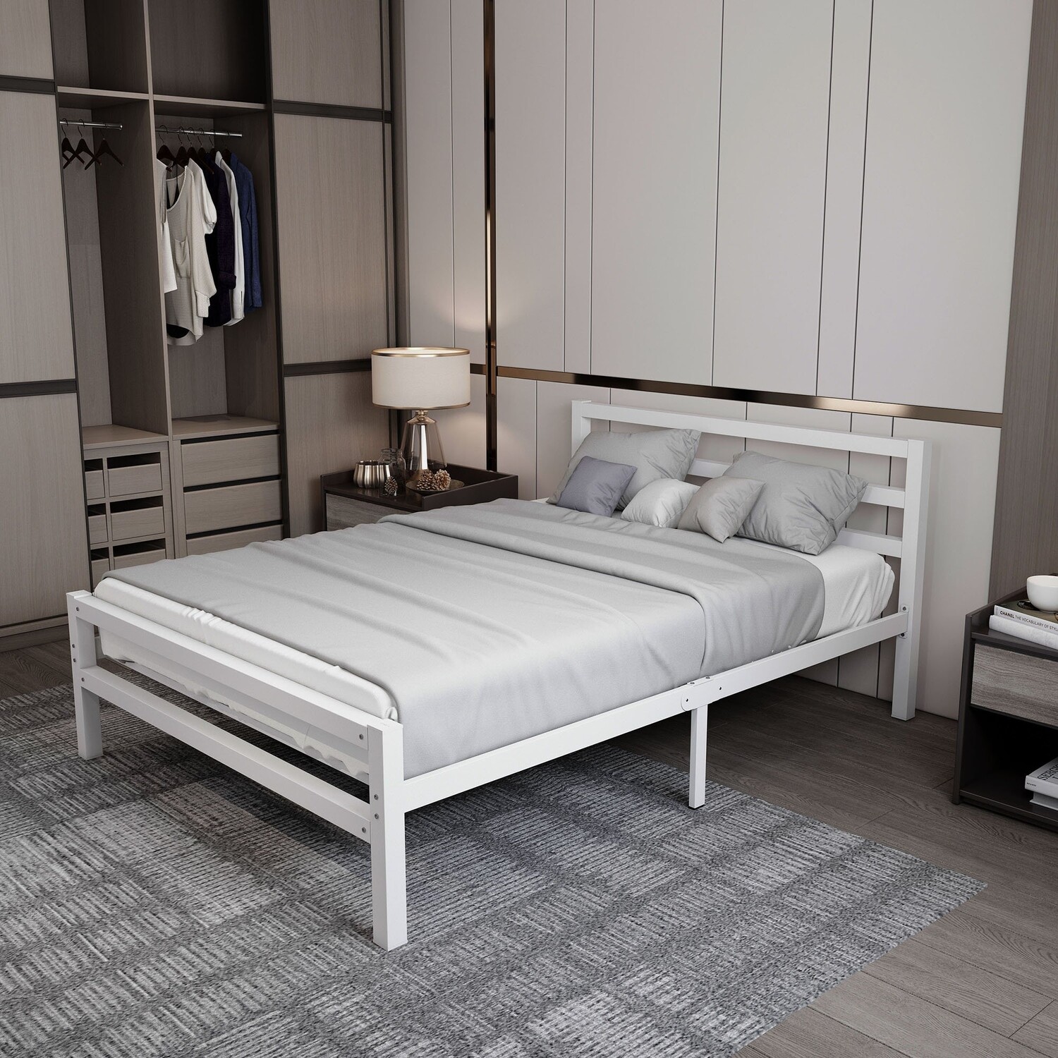 Yicensen Metalen Bedframe met Gebogen Hoofdeinde en Voeteneinde 140x200 cm, Tweepersoons Platformbed met Zware Metalen Latten voor Stabiele Ondersteuning, Geruisloos, Eenvoudige Montage, Zwart