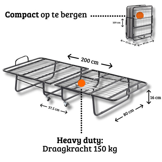 AirSleeperz® opvouwbaar bed Merel 80x200 cm - 1 persoons