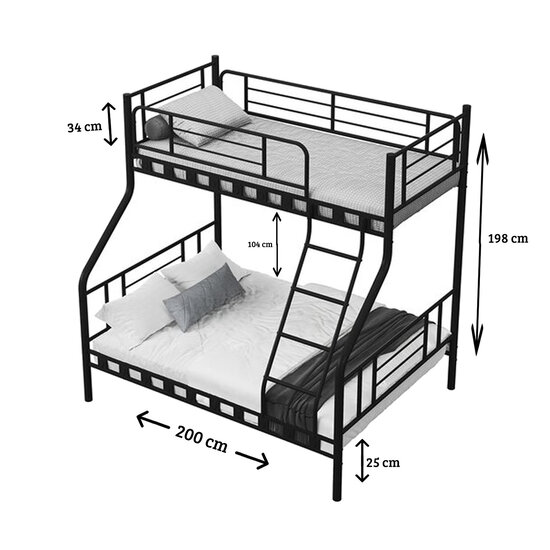 AirSleeperz® metalen stapelbed Bram Black 140x200x198 cm