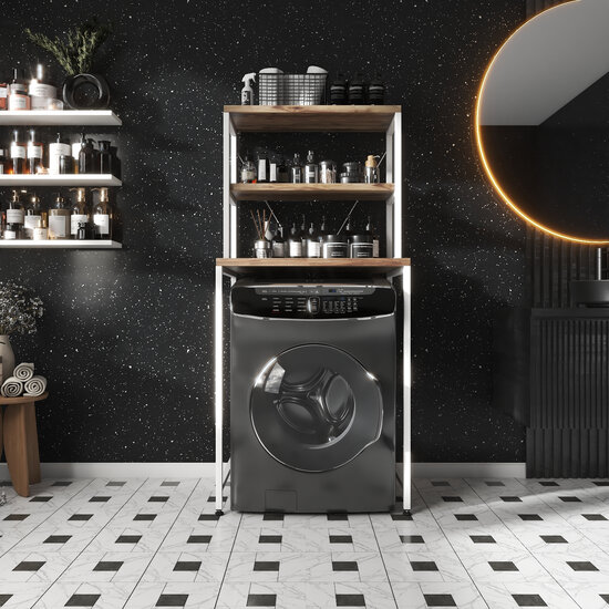 AirSleeperz® wasmachine ombouw rek Walnut+White (50x68x155 cm)