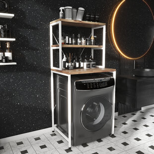 wasmachine ombouw rek Walnut+White (50x68x155 cm)