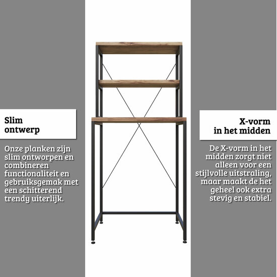 AirSleeperz® wasmachine ombouw rek Walnut+Black (50x68x155 cm)