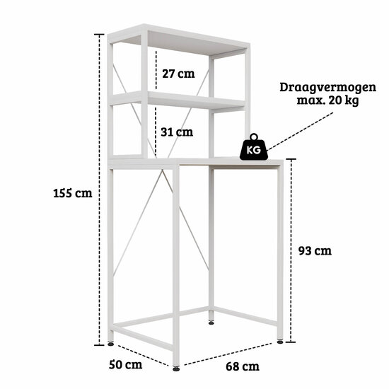 AirSleeperz® wasmachine ombouw rek White (50x68x155 cm)