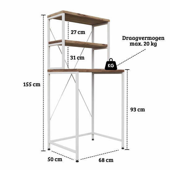 AirSleeperz® wasmachine ombouw rek Walnut+White (50x68x155 cm)