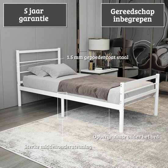 AirSleeperz® metalen bedframe Sara White 90x200 cm - 1 persoons