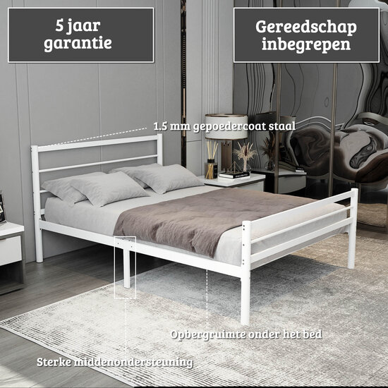AirSleeperz® metalen bedframe Sara White 140x200 cm - 2 persoons
