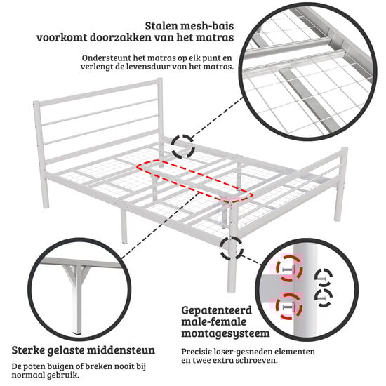 AirSleeperz® metalen bedframe Sara Black 140x200 cm - 2 persoons