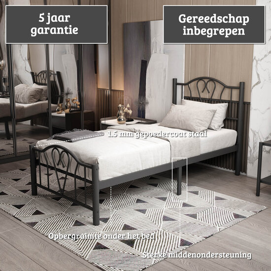 AirSleeperz® metalen bedframe Eva Black 90x200 cm - 1 persoons