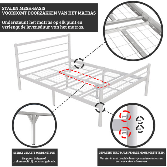 AirSleeperz® metalen bedframe Esmee White 140x200 cm - 2 persoons
