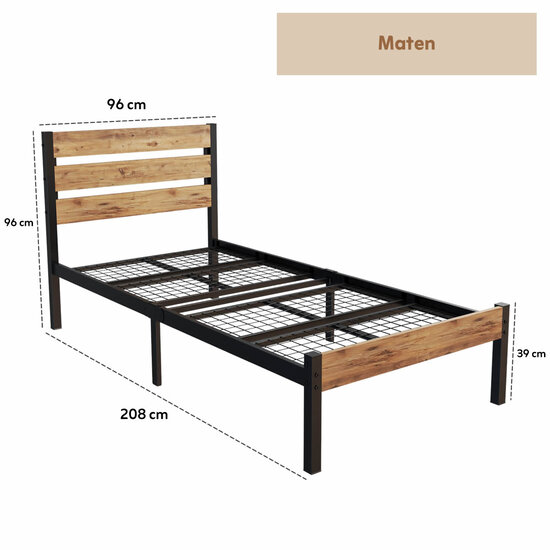AirSleeperz® metalen bedframe Max Black/Wood 90x200 cm - 1 persoons