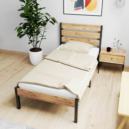 AirSleeperz® metalen bedframe Max Black/Wood 90x200 cm - 1 persoons