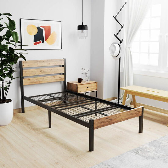 AirSleeperz® metalen bedframe Max Black/Wood 90x200 cm - 1 persoons