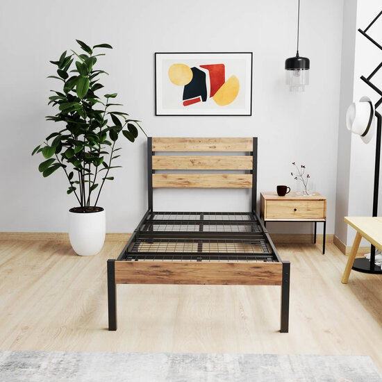 AirSleeperz® metalen bedframe Max Black/Wood 90x200 cm - 1 persoons