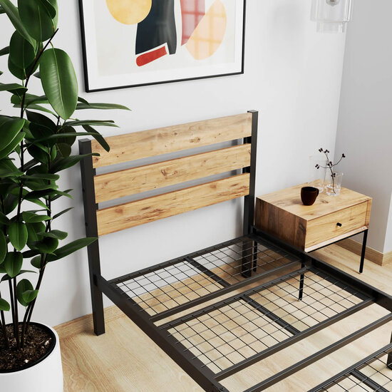AirSleeperz® metalen bedframe Max Black/Wood 90x200 cm - 1 persoons