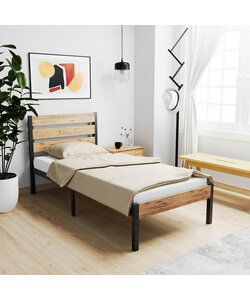 metalen bedframe Max Black/Wood 90x200 cm - 1 persoons