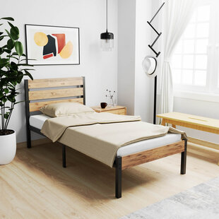 metalen bedframe Max Black/Wood 90x200 cm - 1 persoons