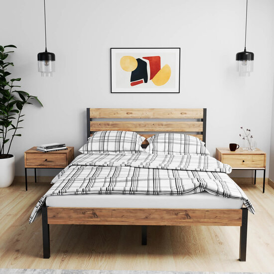 AirSleeperz® metalen bedframe Max Black/Wood 160x200 cm - 2 persoons