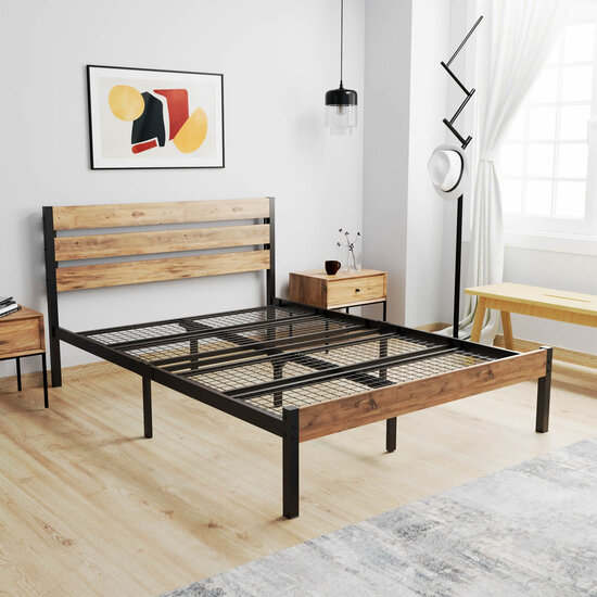 AirSleeperz® metalen bedframe Max Black/Wood 160x200 cm - 2 persoons