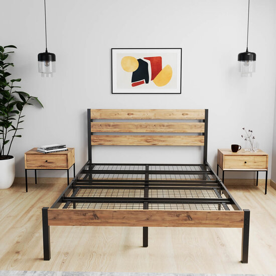 AirSleeperz® metalen bedframe Max Black/Wood 160x200 cm - 2 persoons
