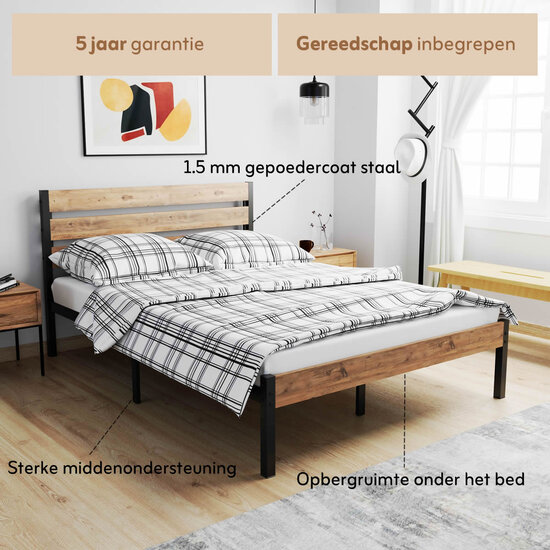AirSleeperz® metalen bedframe Max Black/Wood 160x200 cm - 2 persoons