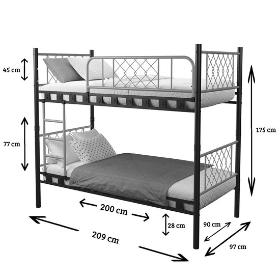 AirSleeperz® metalen stapelbed Levi Black 90x200x175 cm